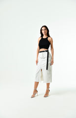 Gonna Cargo Denim Midi Bianca