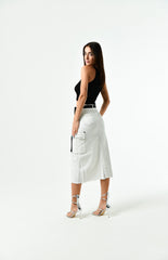 Gonna Cargo Denim Midi Bianca