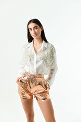 Pantaloncini metallizzati oro ross